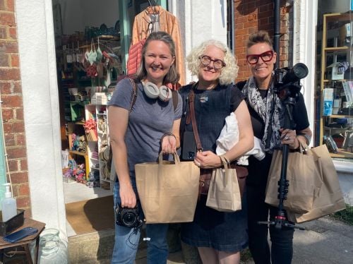 Ang, Anne Kelly and Debs taking a break during filming