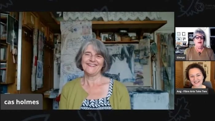Cas Holmes with Ang - from the first Friday Feature Artist interview