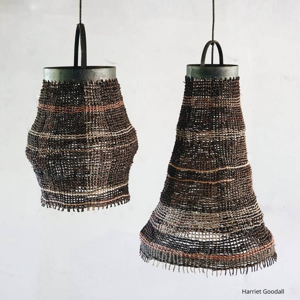Harriet Goodall weaving artwork - woven light sculptures