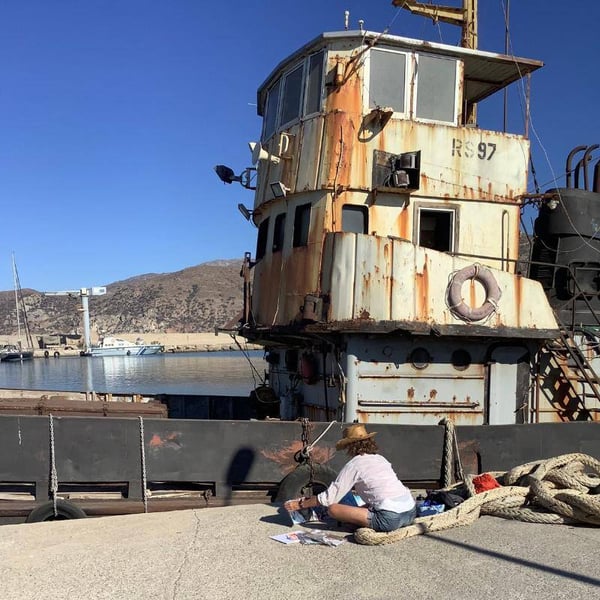 Karen Stamper sketching in Greece