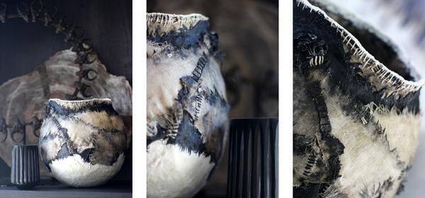 Mardi Busby - Linen Vessel_ Stained linen, wax linen thread, completed with a wax finish