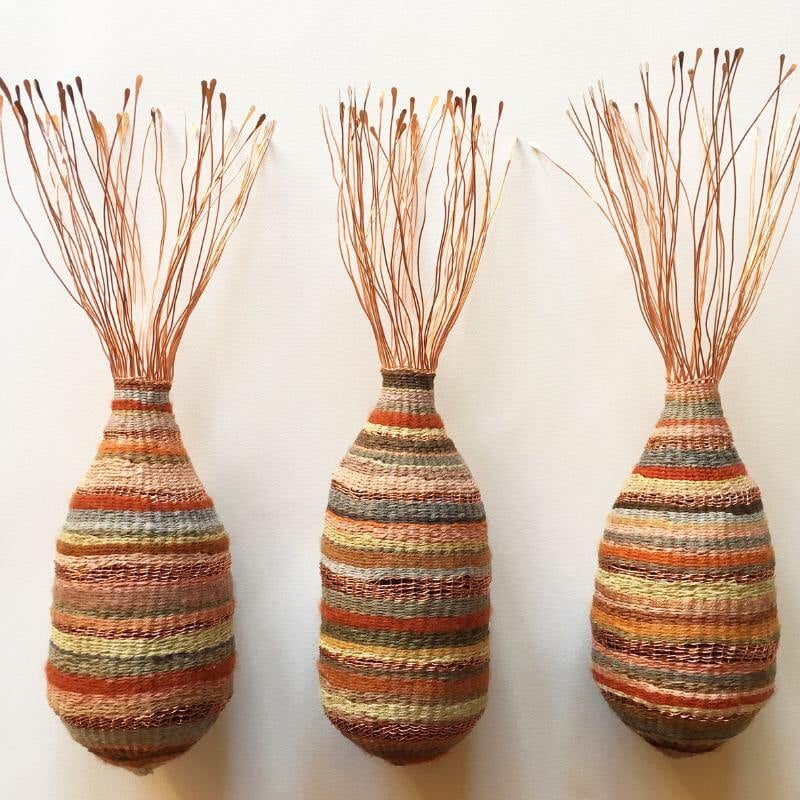 Sally Black copper wire and fabric weaving artwork 