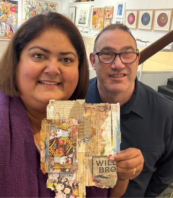 Wendy Steward and husband Duncan with artwork by Robert Lee Davis