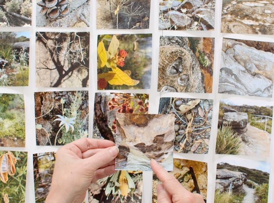 Tara's hands showing photos of everyday moments