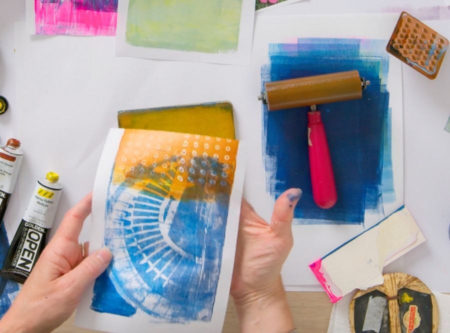 Tara experimenting with Gel plate printing in Art & Design