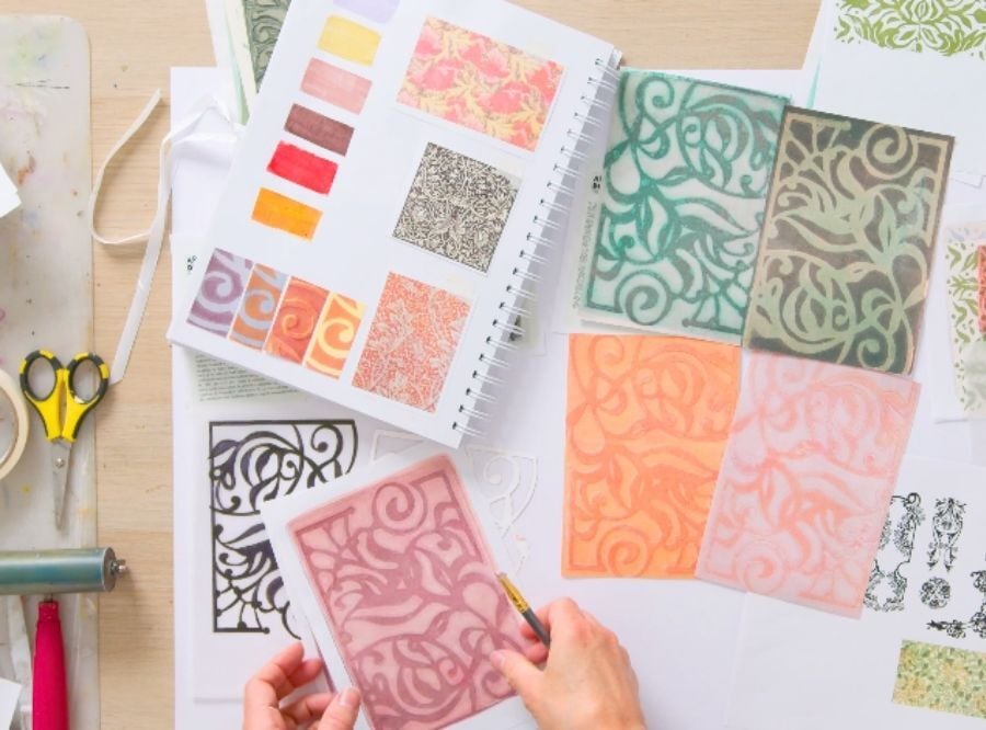 Tara working on gel print designs