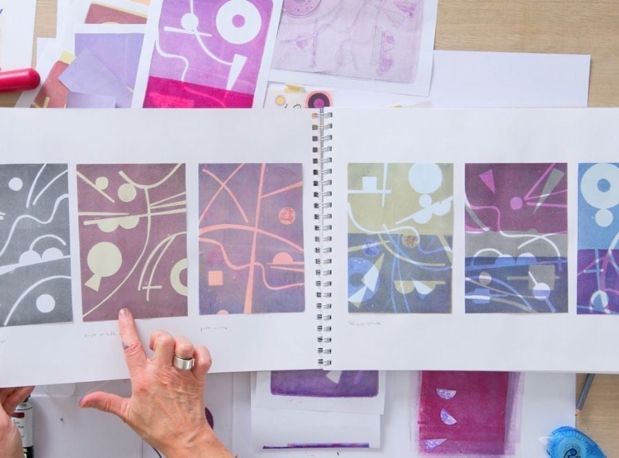 Tara showing past gel prints during Art & Design