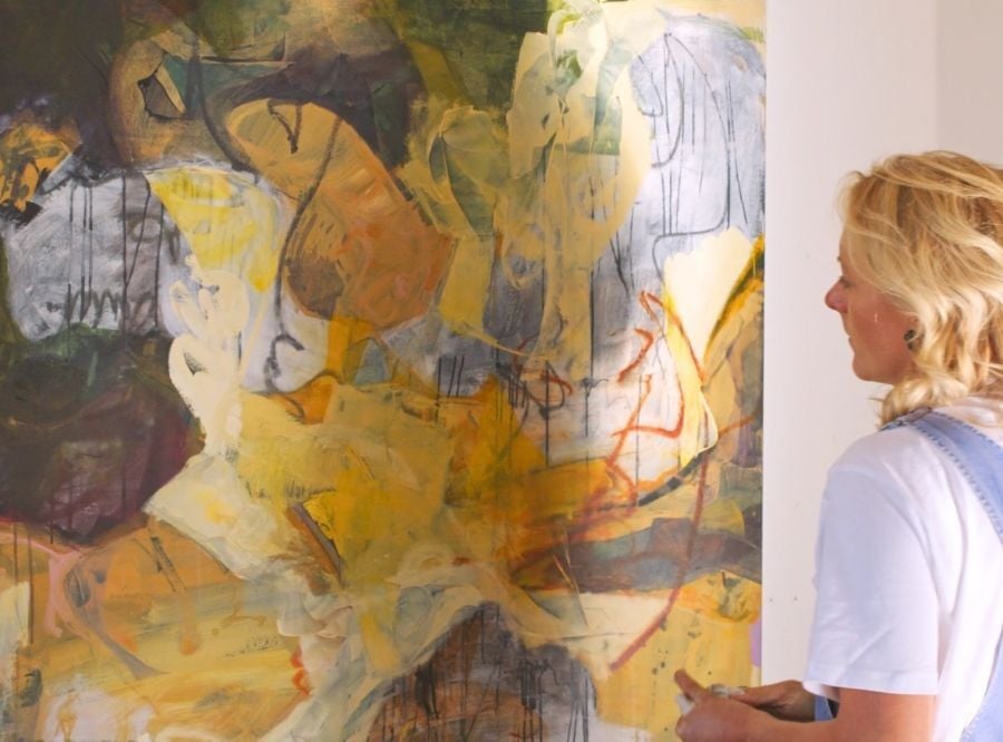Nicola Bennett with one of her artworks