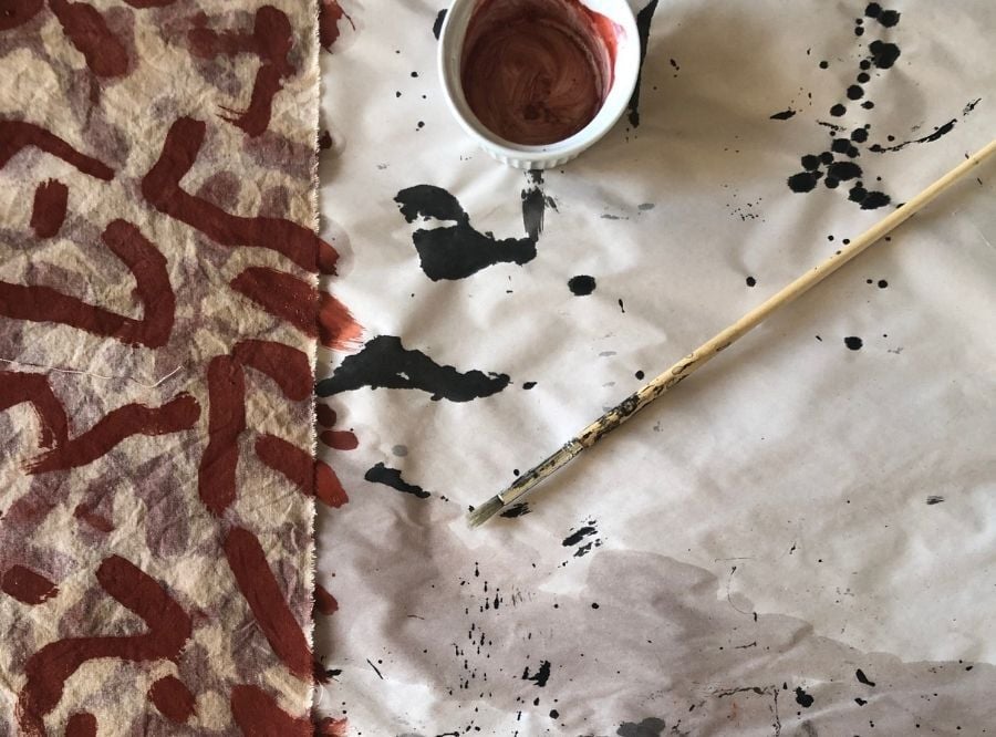 Lorna Crane's mark making on hand-painted cloth