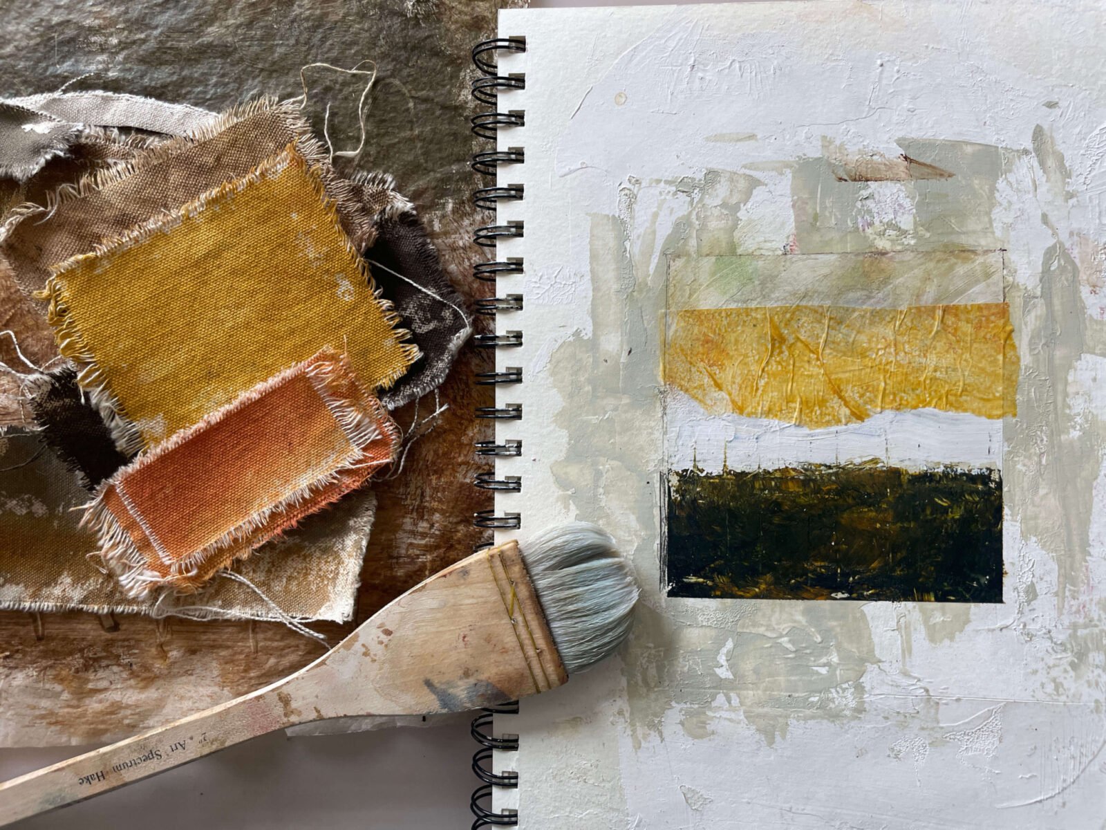 Materials, sketchbook, brush, experimenting with art