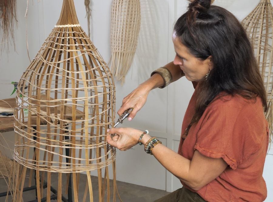 Harriet Goodall working on a piece