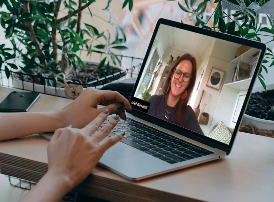 Harriet Goodall during a live Q&A, shown on a laptop screen