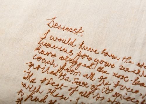 Hand embroidered lettering by Rosalind Wyatt