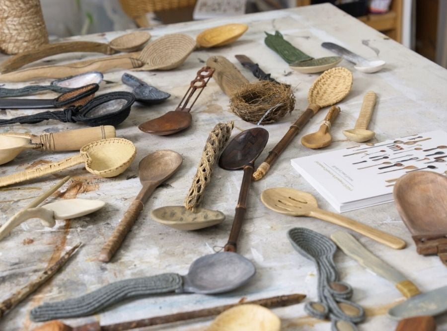 Lissa Hunter's studio table with spoons
