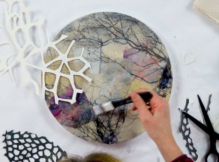 Cordula working on a collage