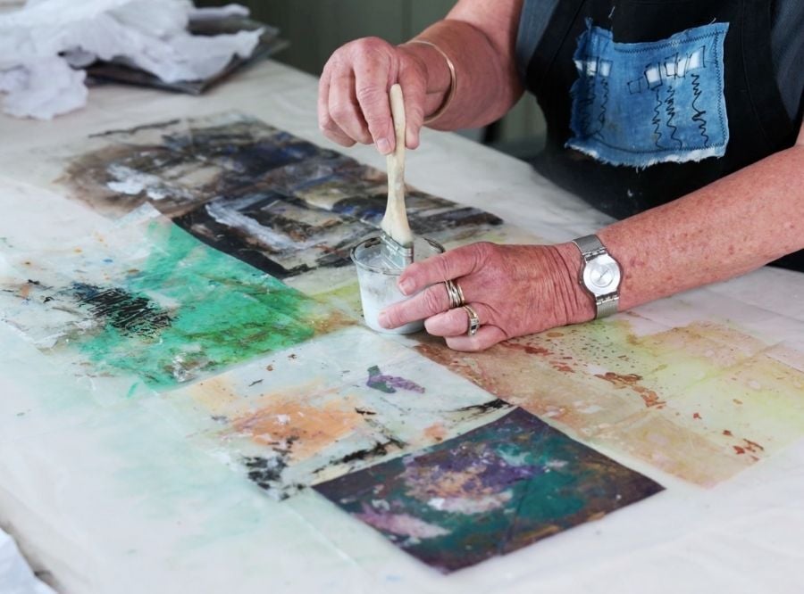 Wen Redmond experimenting with materials in her studio