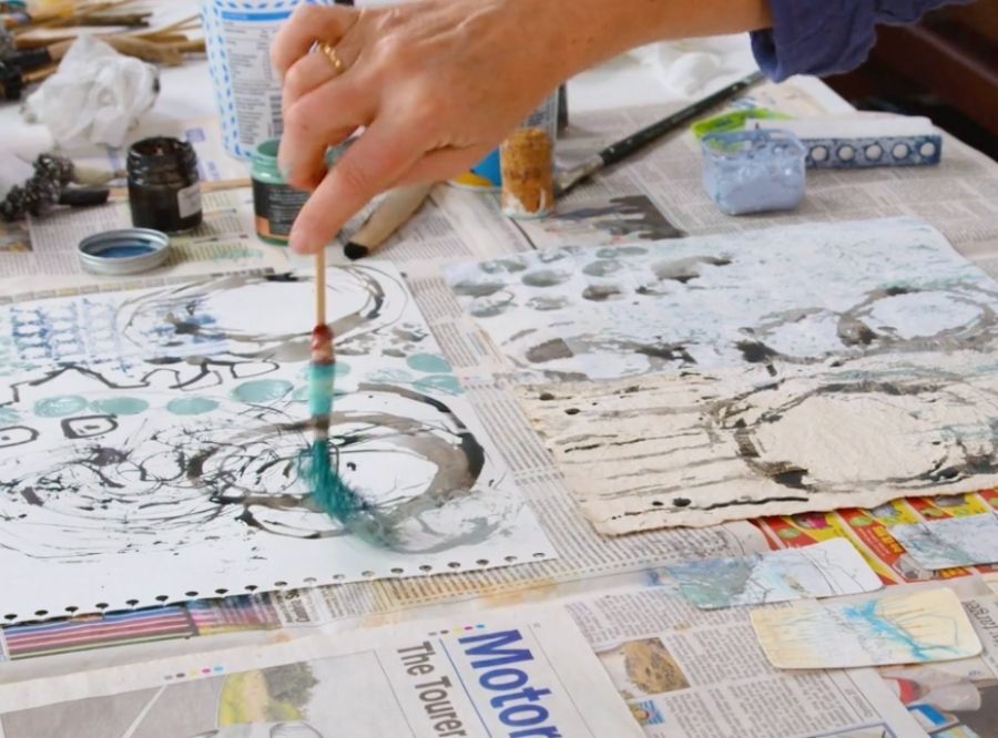 Shelley working on a piece during Finding Fragments