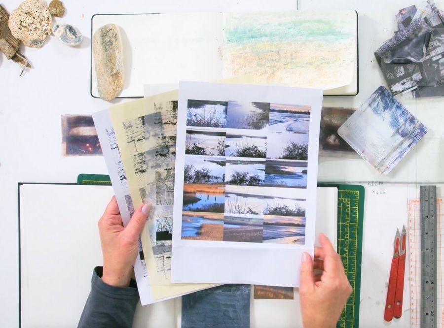 Sally's hands going through creative research