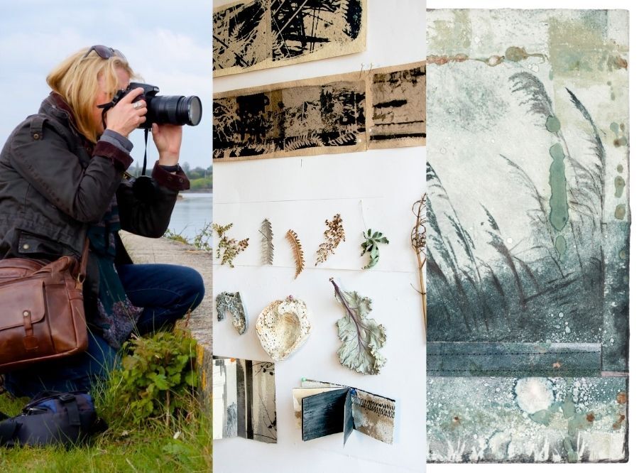 Sally Tyrie taking photos, creative research and her artwork