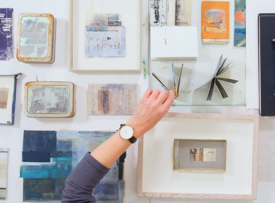 Sally going through artwork during a course module