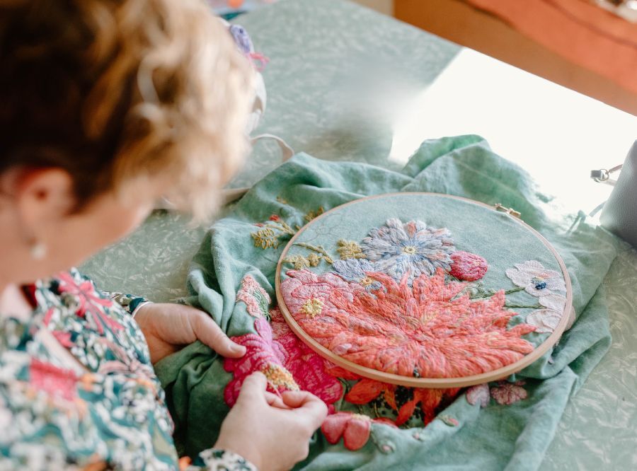 Fleur Woods embroidering