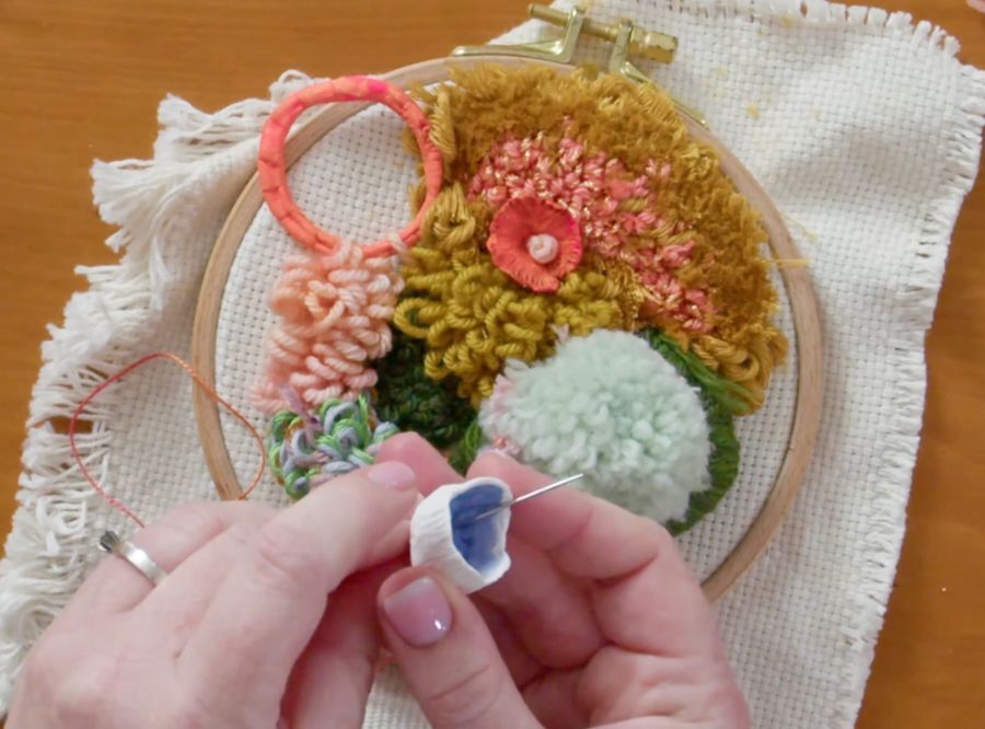 Fleur Woods adding 3D elements to her embroidery
